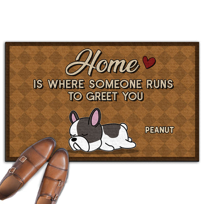 Home Is Where Someone Runs - Personalized Custom Doormat
