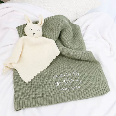 Human Protected By Pet - Personalized Custom Embroidered Knitted Baby Blanket