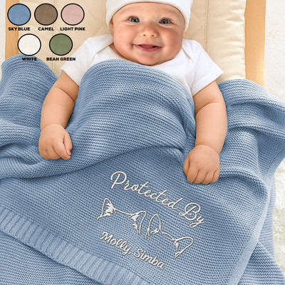 Human Protected By Pet - Personalized Custom Embroidered Knitted Baby Blanket