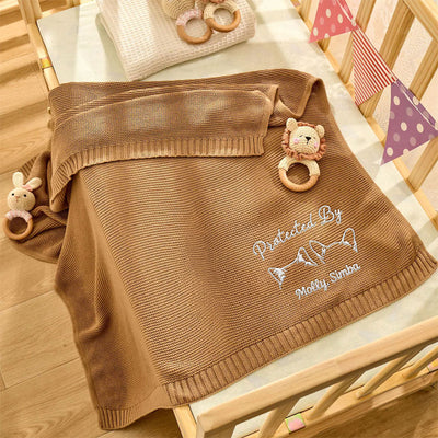 Human Protected By Pet - Personalized Custom Embroidered Knitted Baby Blanket