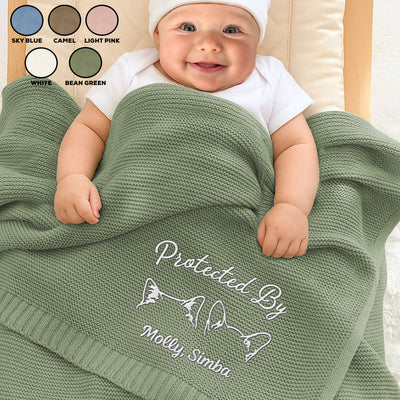 Human Protected By Pet - Personalized Custom Embroidered Knitted Baby Blanket