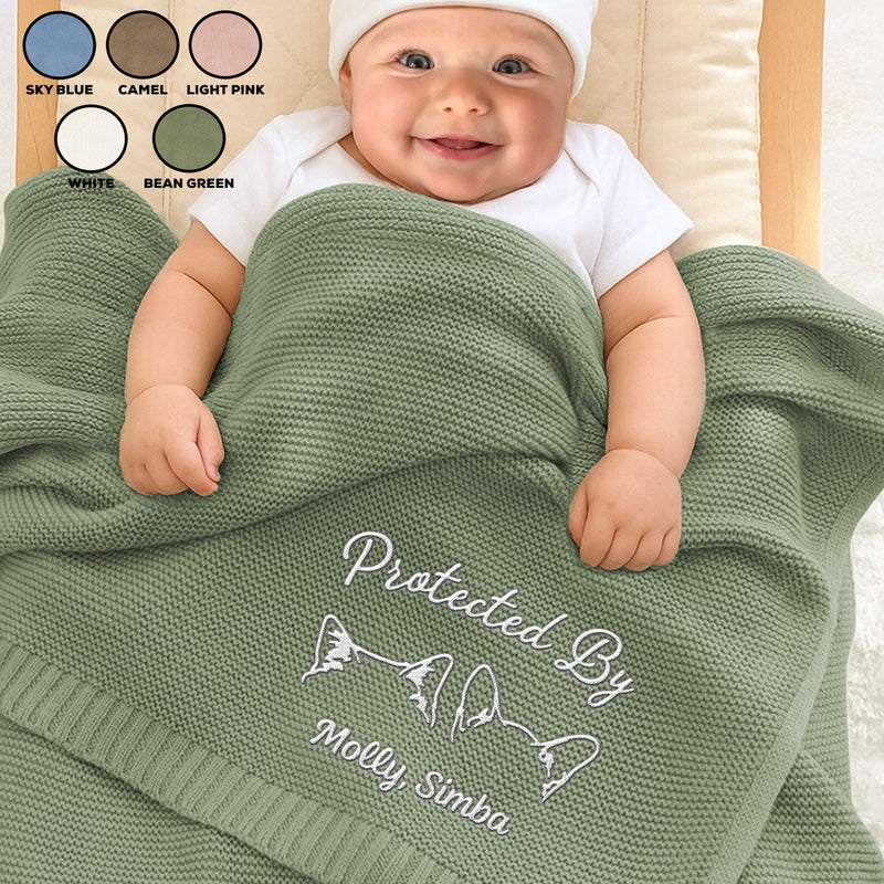 Human Protected By Pet - Personalized Custom Embroidered Knitted Baby Blanket