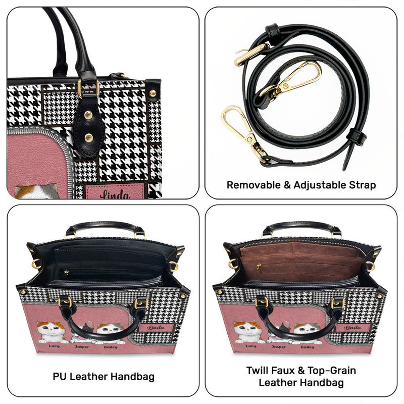 Houndstooth Pattern - Personalized Custom Leather Bag