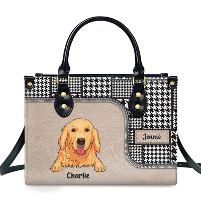 Houndstooth Pattern - Personalized Custom Leather Bag