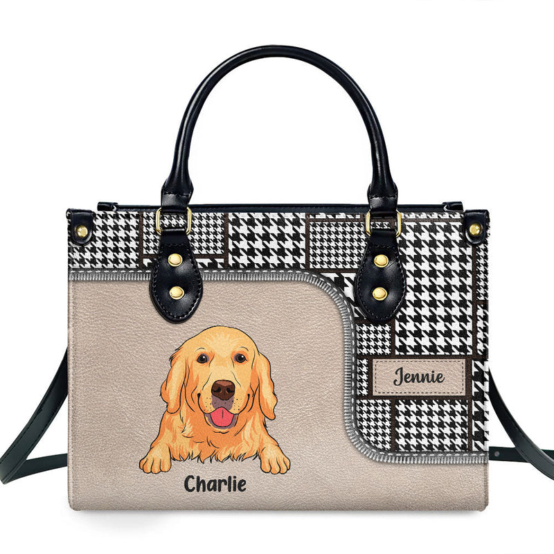 Houndstooth Pattern - Personalized Custom Leather Bag