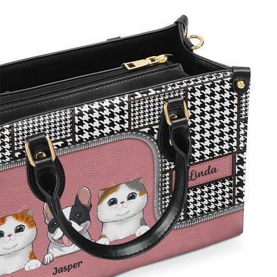 Houndstooth Pattern - Personalized Custom Leather Bag