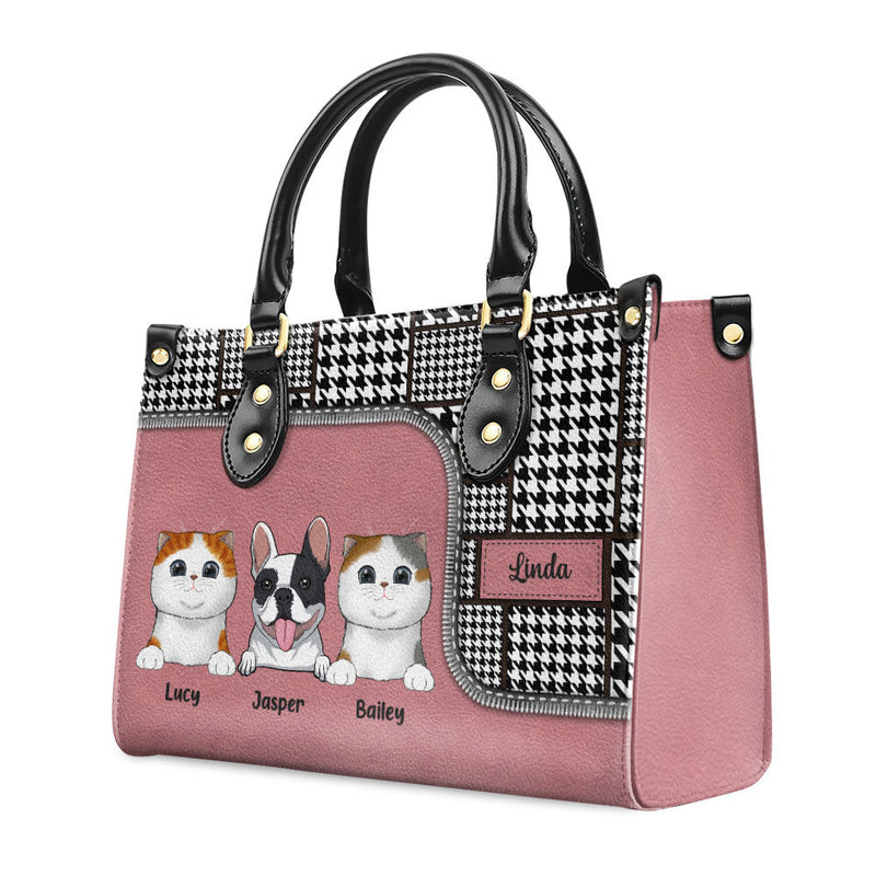 Houndstooth Pattern - Personalized Custom Leather Bag