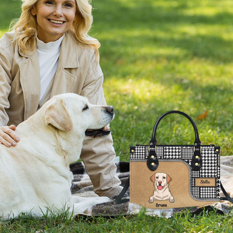 Houndstooth Pattern - Personalized Custom Leather Bag
