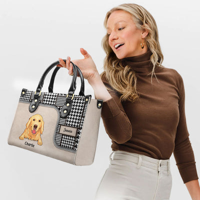 Houndstooth Pattern - Personalized Custom Leather Bag