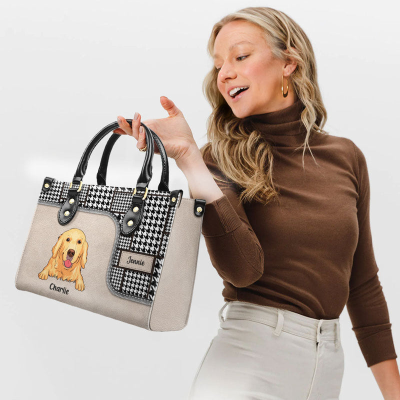 Houndstooth Pattern - Personalized Custom Leather Bag